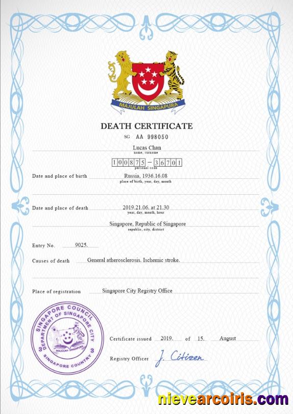 Singapore death certificate
